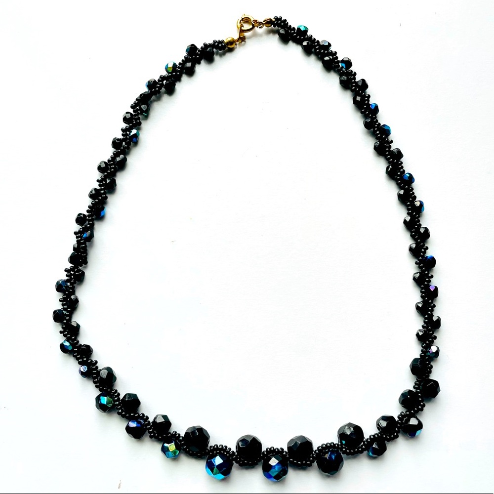 Beautiful Black Aurora Borealis Beaded Necklace